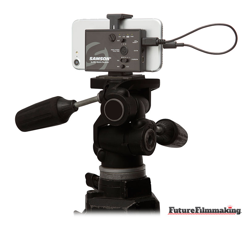 samson go mic mounted on tripod iphone by futurefilmmaking